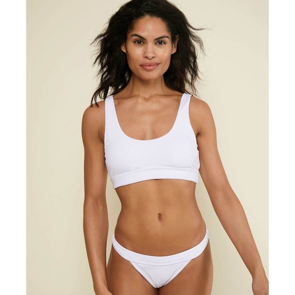 Andie Swim The Banded White Ribbed Cheeky Bottom Swim Bikini Separate Sz L - Picture 1 of 11